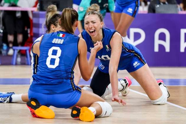 OLYMPICS - Olympic Summer Games 2024 PARIS,FRANCE,11.AUG.24 - OLYMPICS, VOLLEYBALL - Olympic Summer Games Paris 2024, women, final, USA vs Italy. Image shows the rejoicing of Sarah Luisa Fahr (ITA).  GEPAxpictures xPatrickxSteiner