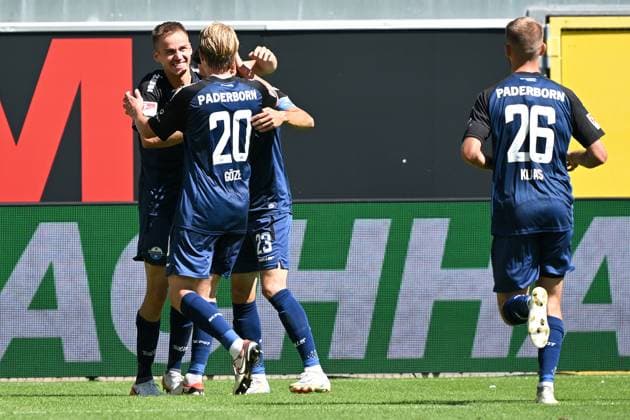 Paderborn, Home Deluxe Arena, 11.08.24, GER, Herren, 2.Bundesliga, Saison 2024-2025, SC Paderborn 07 - SV Darmstadt 98 Bild: Filip BILBIJA (Paderborn) jubelt nach seinem Tor zum 2:1 Only for editorial use! DFL regulations prohibit any use of photographs as image sequences and or quasi-video. NRW Deutschland