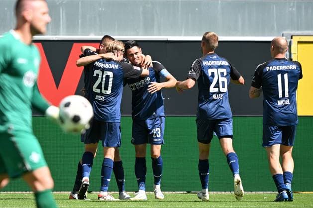 Paderborn, Home Deluxe Arena, 11.08.24, GER, Herren, 2.Bundesliga, Saison 2024-2025, SC Paderborn 07 - SV Darmstadt 98 Bild: Filip BILBIJA (Paderborn) jubelt nach seinem Tor zum 2:1 Only for editorial use! DFL regulations prohibit any use of photographs as image sequences and or quasi-video. NRW Deutschland
