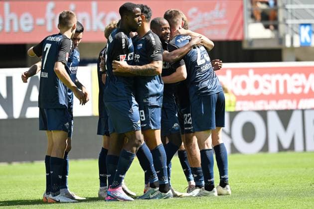Paderborn, Home Deluxe Arena, 11.08.24, GER, Herren, 2.Bundesliga, Saison 2024-2025, SC Paderborn 07 - SV Darmstadt 98 Bild: Ilyas ANSAH (Paderborn) jubelt nach seinem Tor zum 3:1 Only for editorial use! DFL regulations prohibit any use of photographs as image sequences and or quasi-video. NRW Deutschland