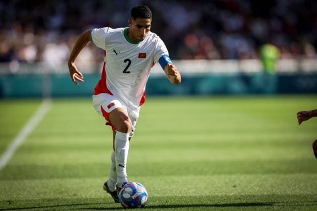 Egypt v Morocco: Bronze Medal Match: Men s Football - Olympic Games, Olympische Spiele, Olympia, OS Paris 2024: Day 13 Achraf Hakimi of the Morocco team is playing during the Men s Bronze Medal Match - Match 31 between Egypt and Morocco at the Paris Olympic Games 2024 in La Beaujoire Stadium, Nantes, on August 8, 2024. Nantes France  Copyright: xAymanxArefx originalFilename:aref-notitle240808_npgYV.jpg