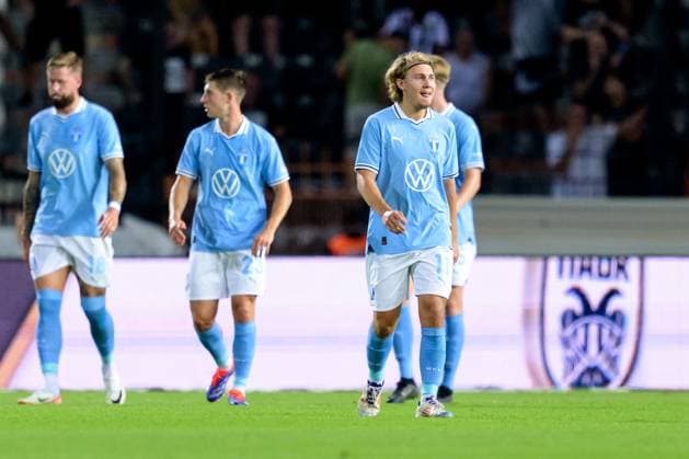 240813 Sebastian Nanasi of Malmö FF looks dejected after 1-1 during the UEFA Champions League football match between PAOK and Malmö FF on August 13, 2024 in Thessaloniki. Photo: Mathilda Ahlberg BILDBYRAN kod MA MA0703 fotboll football soccer fotball champions league paok malmö ff bbeng bbauto depp Copyright: MATHILDAxAHLBERG BB240813MA032