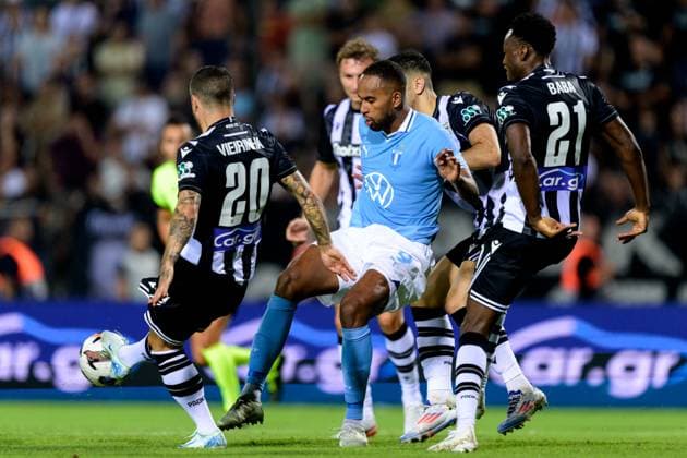 700101 Isaac Kiese Thelin of Malmö FF during the UEFA Champions League football match between PAOK and Malmö FF on August 13, 2024 in Thessaloniki. Photo: Mathilda Ahlberg BILDBYRAN kod MA fotboll football soccer fotball champions league paok malmö ff bbeng Copyright: MATHILDAxAHLBERG BB700101MA001