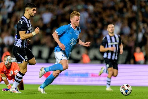 240813 Anders Christiansen of Malmö FF during the UEFA Champions League football match between PAOK and Malmö FF on August 13, 2024 in Thessaloniki. Photo: Mathilda Ahlberg BILDBYRAN kod MA MA0703 fotboll football soccer fotball champions league paok malmö ff bbeng Copyright: MATHILDAxAHLBERG BB240813MA133