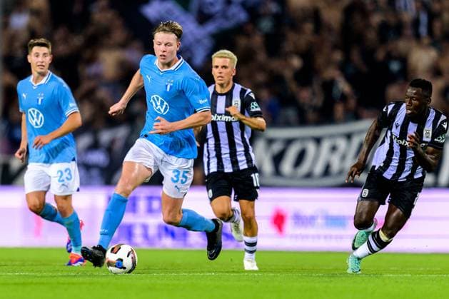 240813 Nils Zätterström of Malmö FF during the UEFA Champions League football match between PAOK and Malmö FF on August 13, 2024 in Thessaloniki. Photo: Mathilda Ahlberg BILDBYRAN kod MA MA0703 fotboll football soccer fotball champions league paok malmö ff bbeng Copyright: MATHILDAxAHLBERG BB240813MA135
