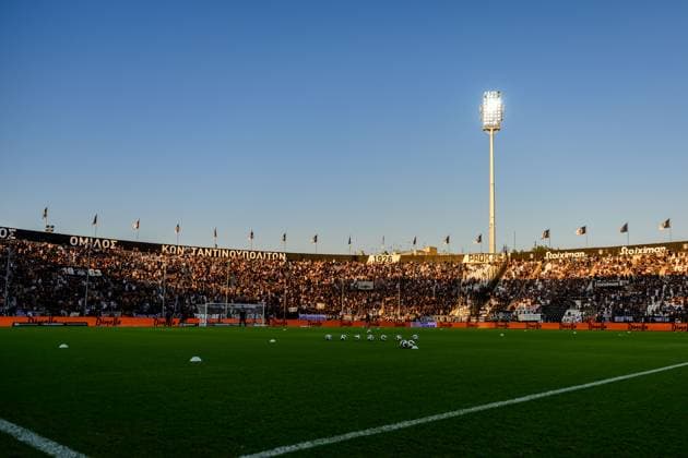 240813 General view of Toumba Stadium during the UEFA Champions League football match between PAOK and Malmö FF on August 13, 2024 in Thessaloniki. Photo: Mathilda Ahlberg BILDBYRAN kod MA MA0703 fotboll football soccer fotball champions league paok malmö ff bbeng interiör Copyright: MATHILDAxAHLBERG BB240813MA137
