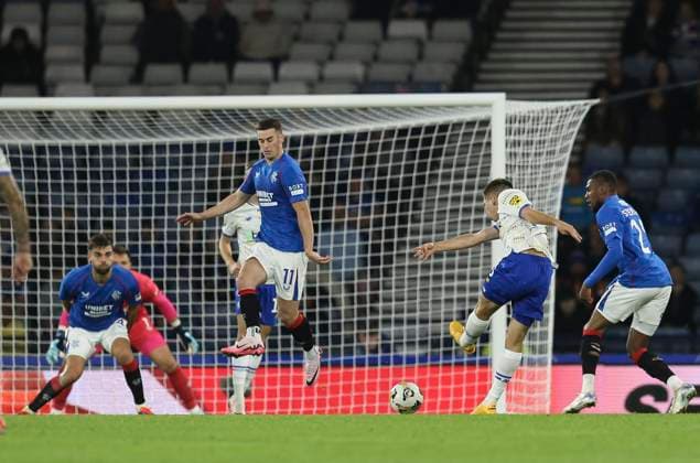 Football - 2024 2025 UEFA Champions League - Third Qualifying Round - Second Leg - Glasgow Rangers vs Dynamo Kyiv - Hampden Park - Tuesday 13th August 2024 Oleksandr Pikhalyonok of Dynamo Kyiv scores to make it 1-0 