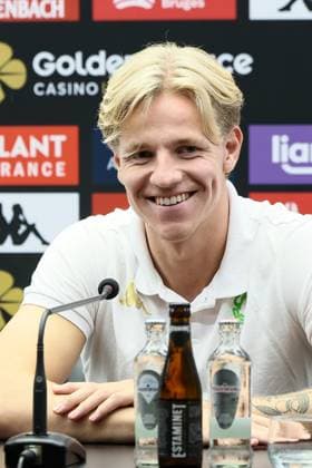 Cercle s Jesper Daland pictured during a press conference, PK, Pressekonferenz of Belgian soccer team Cercle Brugge KSV, Wednesday 14 August 2024 in Brugge. The team is preparing for tomorrow s match against Norwegian Molde FK, the return game in the third qualifying round for the UEFA Europa League competition. Molde won the first leg 3-0. BRUNOxFAHY  x98442453x