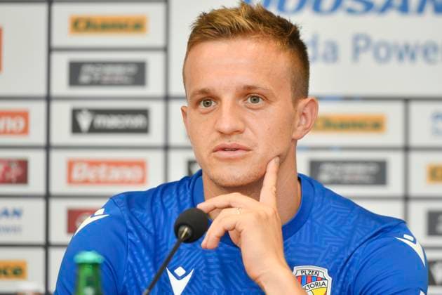 Jan Kopic of Viktoria Plzen speaks during the press conference, PK, Pressekonferenz prior to the football European League third qualifying round return match Viktoria Plzen vs Kryvbas Kryvyi Rih in Pilsen, Czech Republic, August 14, 2024. (CTKxPhoto MiroslavxChaloupka) CTKPhotoP2024081404922  CTKPhotoP2024081404922