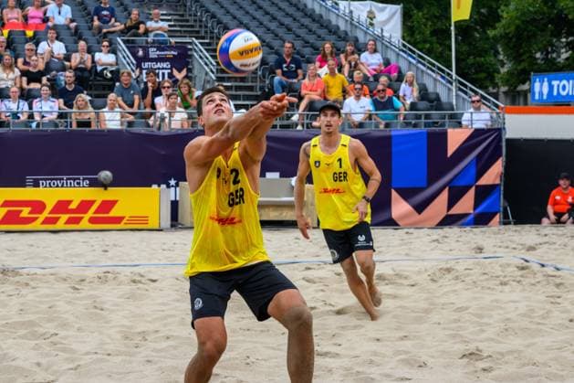 European Championships Beach-Volleyball, 14.08.2024, Arnhem Sven Winter (GER), Lukas Pfretzschner (GER); European Championships Beach-Volleyball, Arnhem am 14.08.2024 Copyright: xBEAUTIFULxSPORTS PeterxWeberx