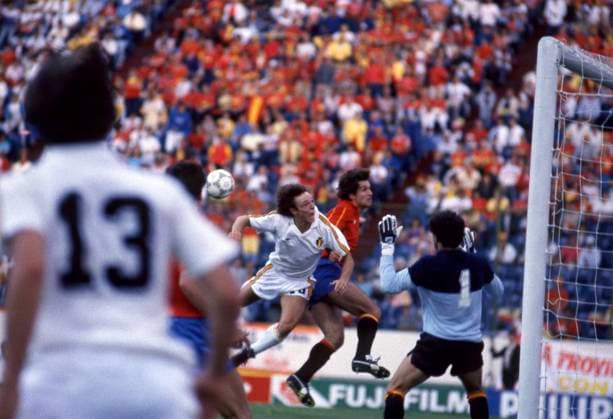 Football: mundial Belgium - Spain 1986 Mundial Mexico 22 06 1986 Belgique Belgium Belgie - Espagne Spain (1-1) * Nico Claesen Pictures Photo News Philippe Crochet Mexico Mexico  Copyright: xPhilippexCrochetx 10557336-001