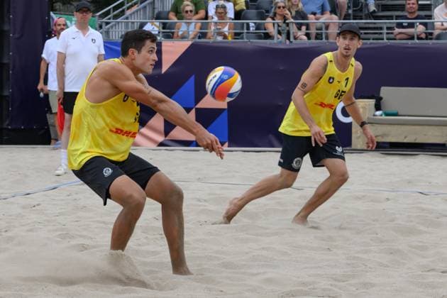 European Championships Beach-Volleyball, 14.08.2024, Arnhem Lukas Pfretzschner (GER), Sven Winter (GER); European Championships Beach-Volleyball, Arnhem am 14.08.2024 Copyright: xBEAUTIFULxSPORTS PeterxWeberx
