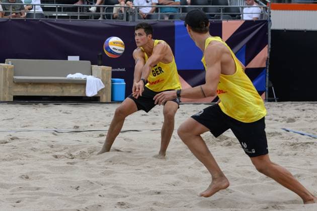 European Championships Beach-Volleyball, 14.08.2024, Arnhem Sven Winter (GER), Lukas Pfretzschner (GER); European Championships Beach-Volleyball, Arnhem am 14.08.2024 Copyright: xBEAUTIFULxSPORTS PeterxWeberx