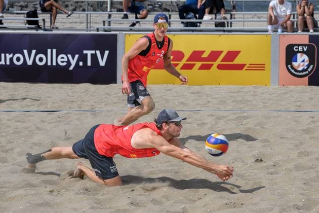 European Championships Beach-Volleyball, 15.08.2024, Den Haag Paul Henning, Maximilian (Max) Just; European Championships Beach-Volleyball, Den Haag am 15.08.2024 Copyright: xBEAUTIFULxSPORTS PeterxWeberx