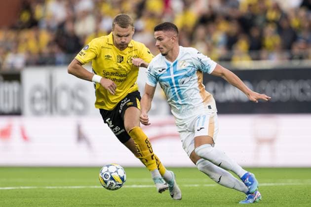 240815 Gustav Henriksson of Elfsborg and Franjo Ivanovic of Rijeka during the UEFA Europa League qualification match between Elfsborg and Rijeka on August 15, 2024 in Boras. Photo: Jörgen Jarnberger BILDBYRAN COP 112 JJ0389 fotboll football soccer fotball uefa europa league elfsborg hnk rijeka bbeng Copyright: JÖRGENxJARNBERGER BB240815JJ013