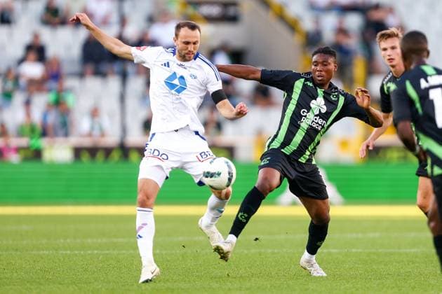Cercle Brugge v Molde - UEFA Europa League BRUGGE, BELGIUM - AUGUST 15 : Abu Francis midfielder of Cercle Brugge battles for the ball with Wolff Eikrem Magnus midfielder of Molde FK during the UEFA Europa League third qualifying round 2nd leg match between Cercle Brugge and Molde on August 15, 2024 in Brugge, Belgium, 15 08 2024  Copyright: xTomasxSiskx