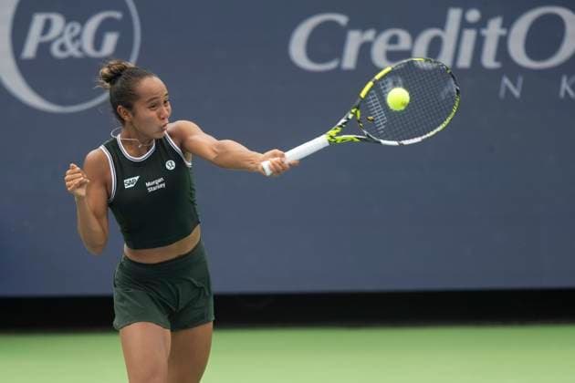 August 15, 2024, Mason, Oh, USA: 2024 Cincinnati Open Tennis, 2024 08 15 - Leyla Fernandez hits a ball against opponent Elena Rybakina. ZUMAPress Mason USA - ZUMAn24_ 20240815_zaf_n24_007 Copyright: xWallyxNellx