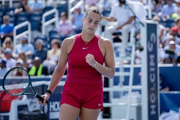 August 16, 2024, Mason, Ohio, U.S: Aryna Sabalenka (BLR) reacts to a shot during FridayÃ¢â‚¬â ¢s Round of Sixteen at the Cincinnati Open at the Lindner Family Tennis Center , Mason, Oh. Mason U.S - ZUMAs304 20240816_zaf_s304_128 Copyright: xScottxStuartx