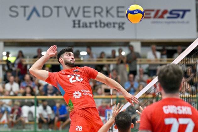 VOLLEYBALL - CEV EuroVolley 2026 quali HARTBERG,AUSTRIA,17.AUG.24 - VOLLEYBALL - CEV EuroVolley 2026, men, qualification, OEVV international match, Länderspiel, Nationalmannschaft Austria vs Azerbaijan. Image shows Aslan Hamidov (AZE) during warm-up.  GEPAxpictures xAvnixRetkoceri