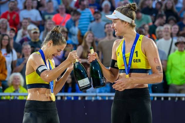 European Championships Beach-Volleyball, 17.08.2024, Den Haag Cinja Tillmann (GER), Svenja Mueller (GER); European Championships Beach-Volleyball, Den Haag am 17.08.2024 Copyright: xBEAUTIFULxSPORTS PeterxWeberx