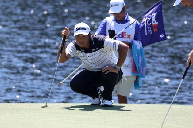MEMPHIS, TN - AUGUST 17: Hideki Matsuyama (JAP) during the third round of the 2024 FedEx St. Jude Championship on August 17, 2024 at TPC Southwind in Memphis, Tennessee. (Photo by Michael Wade Icon Sportswire) GOLF: AUG 17 PGA, Golf Herren FedExCup Playoffs - FedEx St. Jude Championship EDITORIAL USE ONLY Icon08172401