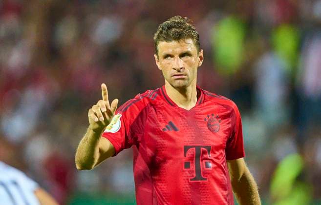 Thomas MUELLER, MÜLLER, FCB 25 in the match SSV ULM - FC BAYERN MUENCHEN 0-4 DFB-Pokal, German Football Cup, 1.round on Aug 16, 2024 in Ulm, Germany. Season 2024 2025