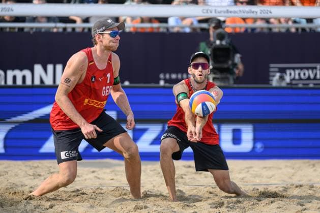 European Championships Beach-Volleyball, 18.08.2024, Den Haag Clemens Wickler (GER), Nils Ehlers (GER); European Championships Beach-Volleyball, Den Haag am 18.08.2024 Copyright: xBEAUTIFULxSPORTS PeterxWeberx