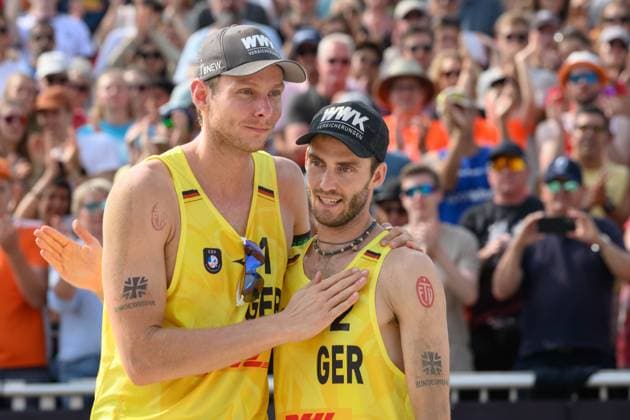 European Championships Beach-Volleyball, 18.08.2024, Den Haag Nils Ehlers (GER), Clemens Wickler (GER); European Championships Beach-Volleyball, Den Haag am 18.08.2024 Copyright: xBEAUTIFULxSPORTS PeterxWeberx