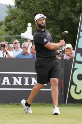 WHITE SULPHUR SPRINGS, WV - AUGUST 18: Legion XIII GC s Jon Rahm watches his shot from the 1st tee during the final round of the LIV Golf League Greenbrier at The Old White Course on August 18, 2024, in White Sulphur Springs, WV. (Photo by Lee Coleman Icon Sportswire) GOLF: AUG 18 LIV Golf League Greenbrier EDITORIAL USE ONLY Icon155240818004