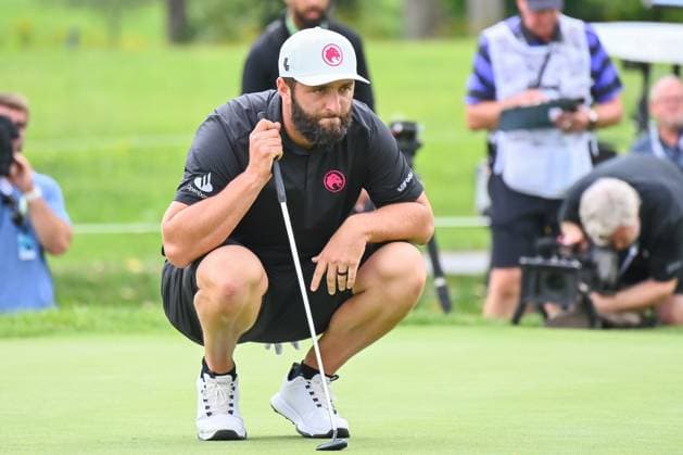 WHITE SULPHUR SPRINGS, WV - AUGUST 18: Legion XIII GC s Jon Rahm reads the green on the third hole during the final round of LIV Golf Greenbrier tournament at The Greenbrier Resort on August 18, 2024, in White Sulphur Springs, WV.(Photo by Brian Bishop Icon Sportswire) GOLF: AUG 18 LIV Golf League Greenbrier EDITORIAL USE ONLY Icon240818025