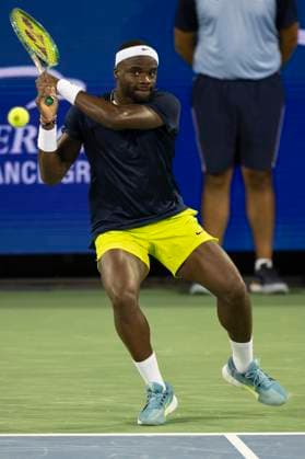 August 18, 2024, Mason, Oh, USA: 2024 Cincinnati Open Tennis, 2024 08 18 - Frances Tiafoe hits a ball against opponent Holger Rune. ZUMAPress Mason USA - ZUMAn24_ 20240818_zaf_n24_377 Copyright: xWallyxNellx