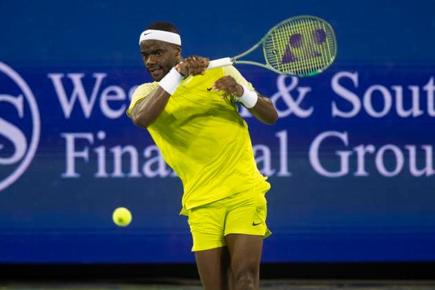 August 18, 2024, Mason, Oh, USA: 2024 Cincinnati Open Tennis, 2024 08 18 - Frances Tiafoe hits a ball against opponent Holger Rune. ZUMAPress Mason USA - ZUMAn24_ 20240818_zaf_n24_329 Copyright: xWallyxNellx