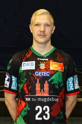 Magnus Saugstrup (SC Magdeburg,23) - 1. Handball Bundesliga Porträttermin 1. BL 2024 2025 offizieller Fototermin SC Magdeburg in der GETEC Arena in Magdeburg - Porträt, Portrait, Einzelbild, Deutschland, Handball, Maenner, GER, 19.08.2024