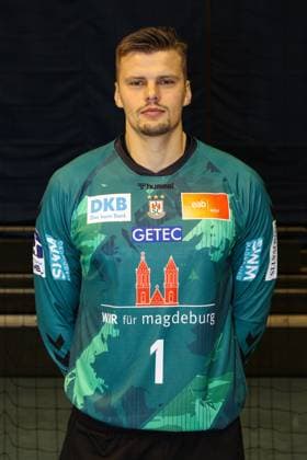 Torwart Sergey Hernandez Ferrer (SC Magdeburg,1) - 1. Handball Bundesliga Porträttermin 1. BL 2024 2025 offizieller Fototermin SC Magdeburg in der GETEC Arena in Magdeburg - Porträt, Portrait, Einzelbild, Deutschland, Handball, Maenner, GER, 19.08.2024