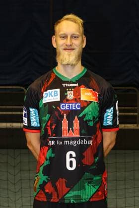 Matthias Musche (SC Magdeburg,6) - 1. Handball Bundesliga Porträttermin 1. BL 2024 2025 offizieller Fototermin SC Magdeburg in der GETEC Arena in Magdeburg - Porträt, Portrait, Einzelbild, Deutschland, Handball, Maenner, GER, 19.08.2024