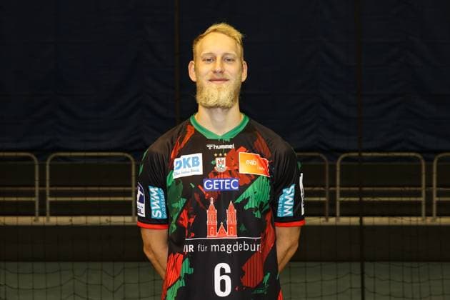 Matthias Musche (SC Magdeburg,6) - 1. Handball Bundesliga Porträttermin 1. BL 2024 2025 offizieller Fototermin SC Magdeburg in der GETEC Arena in Magdeburg - Porträt, Portrait, Einzelbild, Deutschland, Handball, Maenner, GER, 19.08.2024