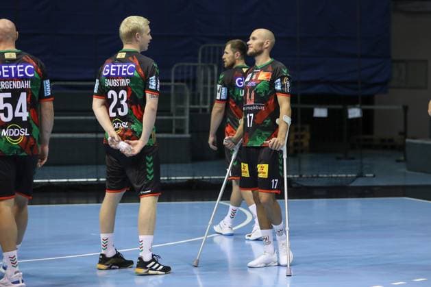 19.08.2024, xgox, Handball - Daikin HBL, SC Magdeburg Fototermin 2024-2025 emspor, v.l. Magnus Saugstrup (Magdeburg, 23), Tim Hornke (Magdeburg, 17) Magdeburg