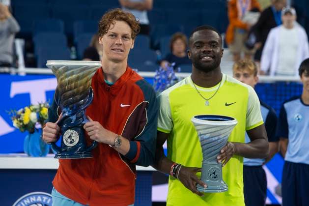 August 19, 2024, Mason, Oh, USA: 2024 Cincinnati Open Tennis, 2024 08 19 - Jannik Sinner celebrates beating opponent Francis Tiafoe in the men s finals, where he won 7-6 6-2. ZUMAPress Mason USA - ZUMAn24_ 20240819_zaf_n24_126 Copyright: xWallyxNellx