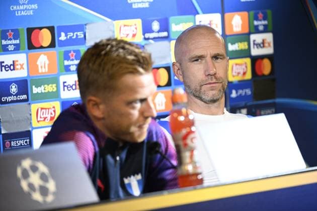 MALMÖ, SVERIGE 20240820 Malmö FFs lagkapten Anders Christiansen och tränare Henrik Rydström under pressträff inför Champions League kvalet mot Sparta Prag. MALMÖ SVERIGE x50090x