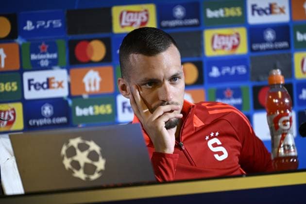 MALMÖ, SVERIGE 20240820 Sparta Prags spelare Lukas Haraslin under pressträff inför Champions League-kvalet mot Malmö FF. MALMÖ SVERIGE x50090x