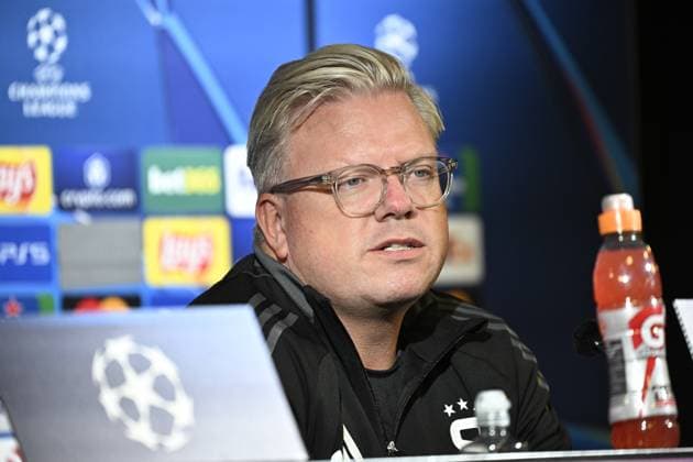 MALMÖ, SVERIGE 20240820 Sparta Prags huvudtränare Lars Friis under en pressträff inför Champions League-kvalet mot Malmö FF. MALMÖ SVERIGE x50090x