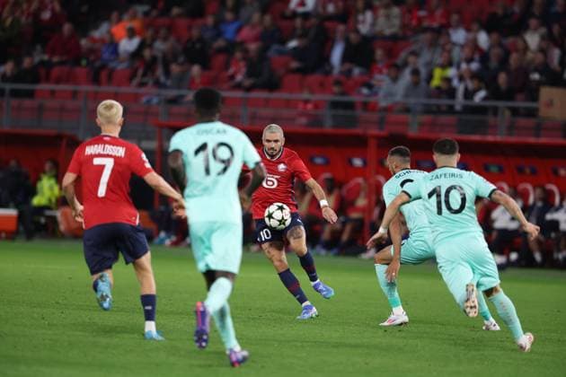 VALENCIENNES - LOSC - LILLE - SLAVIA PRAGUE - LIGUE DES CHAMPIONS PHOTOPQR VOIX DU NORD PASCAL BONNIERE ; 20 08 2024 ; VALENCIENNES 20.08.2024 - football - barrage aller de la ligue des champions entre le LOSC ( LILLE ) et le Slavia Prague au stade du Hainaut . PHOTO PASCAL BONNIERE LA VOIX DU NORD aug 20th 2024 football - first leg play-off of the Champions League between LOSC (LILLE) and Slavia Prague France  Copyright: xPHOTOPQR VOIXxDUxNORD MAXPPPxPASCALxBONNIEREx 20240820VDN6387 20240820VDN6387