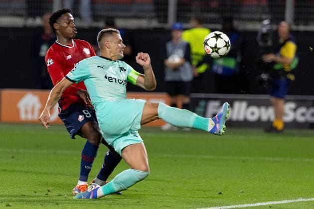 VALENCIENNES - LOSC - LILLE - SLAVIA PRAGUE - LIGUE DES CHAMPIONS PHOTOPQR VOIX DU NORD PASCAL BONNIERE ; 20 08 2024 ; VALENCIENNES 20.08.2024 - football - barrage aller de la ligue des champions entre le LOSC ( LILLE ) et le Slavia Prague au stade du Hainaut , Jonathan David . PHOTO PASCAL BONNIERE LA VOIX DU NORD Aug 20th 2024. football - first leg play-off of the Champions League between LOSC (LILLE) and Slavia Prague France  Copyright: xPHOTOPQR VOIXxDUxNORD MAXPPPxPASCALxBONNIEREx 20240820VDN6404 20240820VDN6404