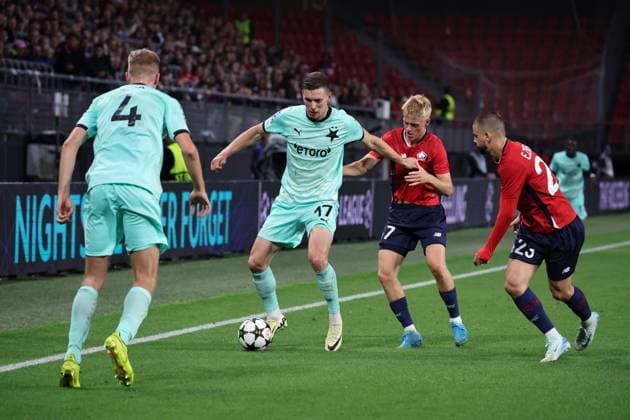 Lukas PROVOD (Slavia Prague) lors du match LOSC Lille vs Slavia Prague, Barrages Ligue des Champions, stade du Hainaut Valenciennes, le 20 août 2024 - photo Laurent Sanson Panoramic FOOTBALL : LOSC Lille vs Slavia Prague - Play-offs Barrages Ligue des Champions 20 08 2024 LaurentSanson Panoramic 