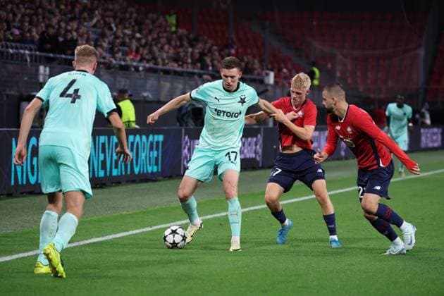 Lukas PROVOD (Slavia Prague) lors du match LOSC Lille vs Slavia Prague, Barrages Ligue des Champions, stade du Hainaut Valenciennes, le 20 août 2024 - photo Laurent Sanson Panoramic FOOTBALL : LOSC Lille vs Slavia Prague - Play-offs Barrages Ligue des Champions 20 08 2024 LaurentSanson Panoramic 