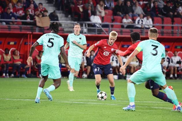 Hakon HARALDSSON (LOSC Lille) lors du match LOSC Lille vs Slavia Prague, Barrages Ligue des Champions, stade du Hainaut Valenciennes, le 20 août 2024 - photo Laurent Sanson Panoramic FOOTBALL : LOSC Lille vs Slavia Prague - Play-offs Barrages Ligue des Champions 20 08 2024 LaurentSanson Panoramic 