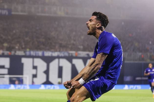 GNK Dinamo Zagreb v Qarabag - UEFA Champions Qualifying Play-Off: First Leg ZAGREB, CROATIA - AUGUST 20: Sandro Kulenovic of Dinamo Zagreb celebrate after scoring during the UEFA Champions Qualifying Play-Off First Leg match between GNK Dinamo Zagreb and Qarabag at Stadion Maksimir on August 20, 2024 in Zagreb, Croatia.  LukaxStanzl PIXSELL