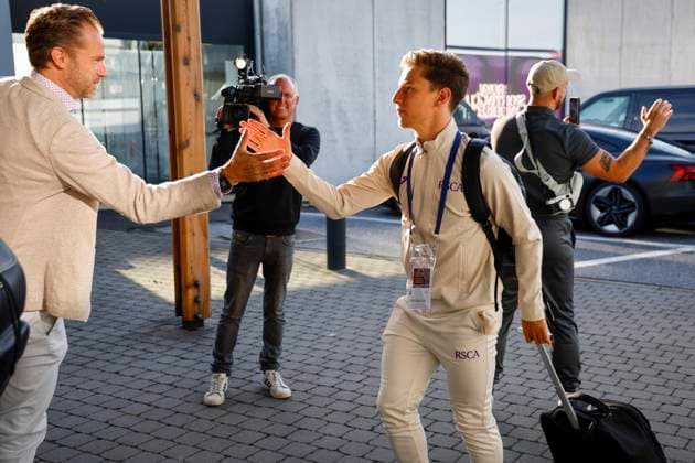 Dinamo Minsk v RSC Anderlecht - UEFA Europa League - media activities MEZOKOVESD, HUNGARY - AUGUST 21 : Fredberg Jesper CEO Sports of RSC Anderlecht and Verschaeren Yari midfielder of RSC Anderlecht prior to the UEFA Europa League Play-offs1st leg match between Dinamo Minsk and RSC Anderlecht on August 21, 2024 in Mezokovesd, Hungary, 21 08 2024 Mezokovesd Hungary  Copyright: xJanxDexMeuleneirx