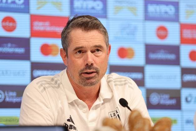 SOCCER - UEFA EL, LASK vs Bukarest LINZ,AUSTRIA,21.AUG.24 - SOCCER - UEFA Europa League, qualification, Linzer ASK vs FCSB Bukarest, preview, press conference, PK, Pressekonferenz LASK. Image shows head coach Thomas Darazs (LASK).  GEPAxpictures xMathiasxMandl