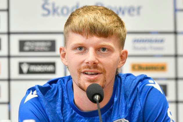 Soccer players of Viktoria Plzen Pavel Sulc speaks during the press conference, PK, Pressekonferenz prior to the Football European League 4th qualifying round opening match: Viktoria Plzen vs Heart of Midlothian in Pilsen, Czech Republic, August 21, 2024. (CTKxPhoto MiroslavxChaloupka) CTKPhotoP2024082106076  CTKPhotoP2024082106076